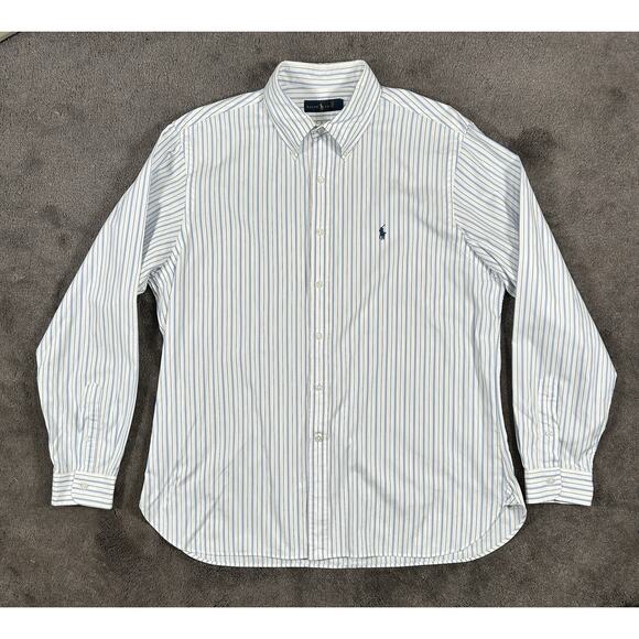 Ralph Lauren Men's XL White W/ Blue Stripes Button Down Long Sleeve Cotton Shirt - Picture 2 of 14